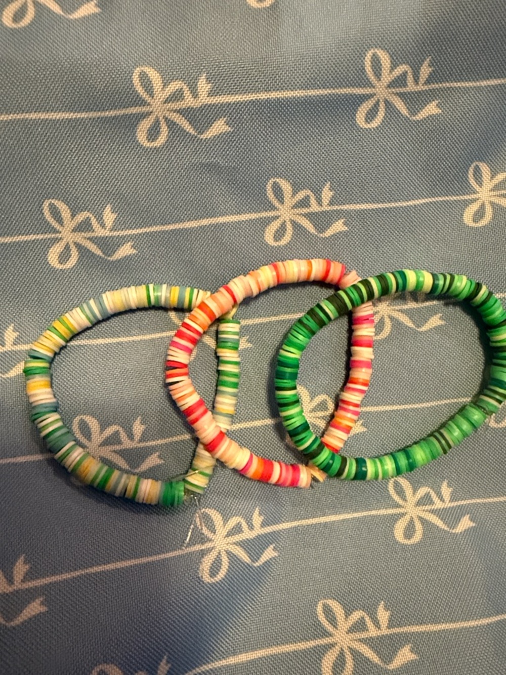 Homemade Stretch Beaded Bracelet Set - Green, Pink, Yellow